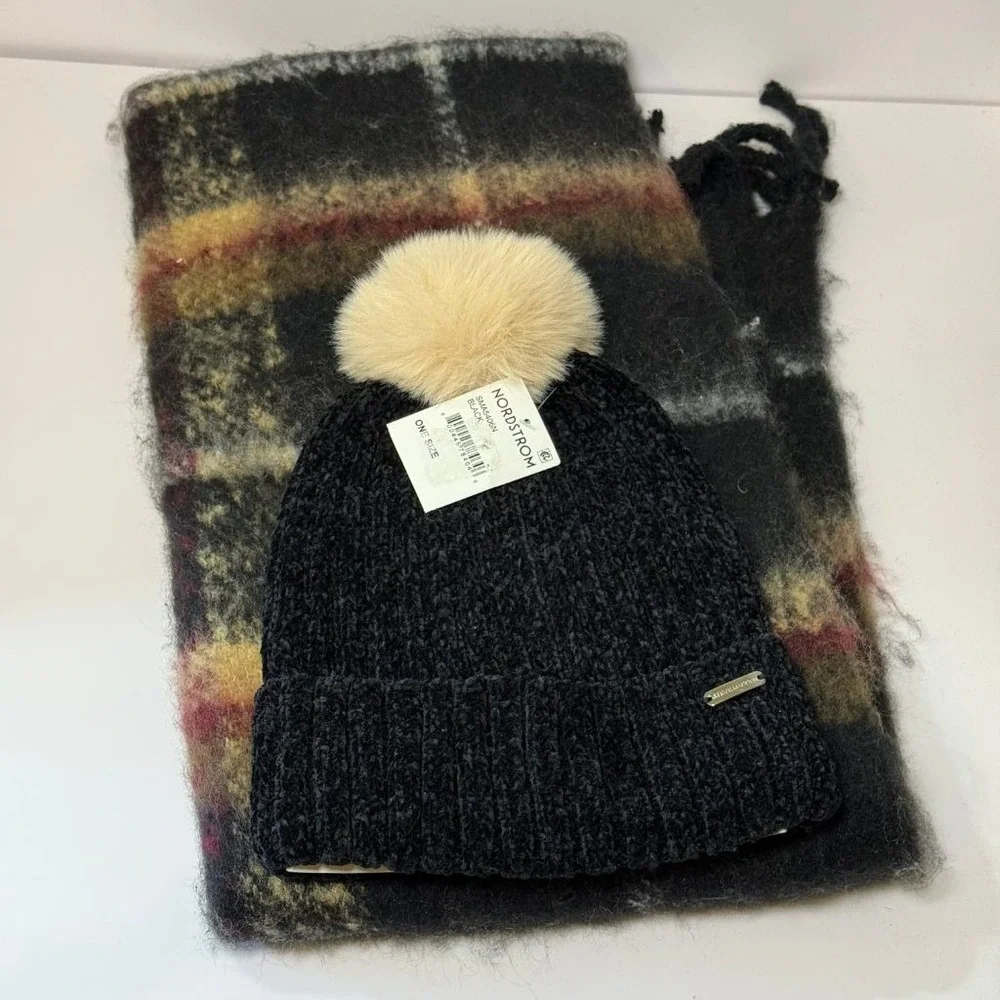 Steve Madden Chenille Beanie Hat & Scarf Set One Size NWT Faux Fur Nordstrom